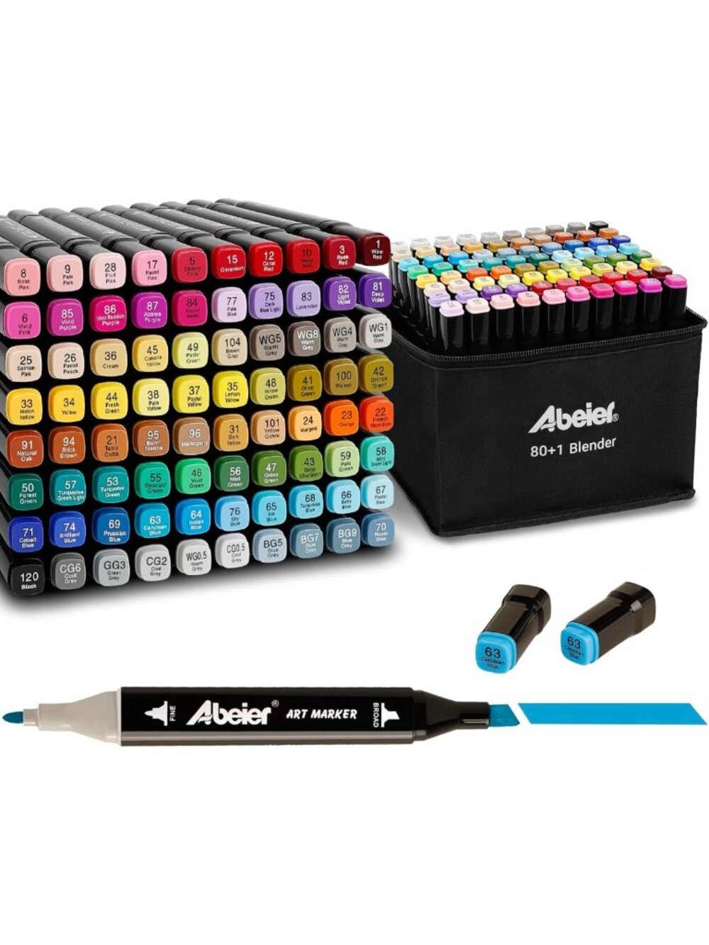 80 Colors Dual Tip Alcohol Markers Set with Colorless Blender Pen for Artists